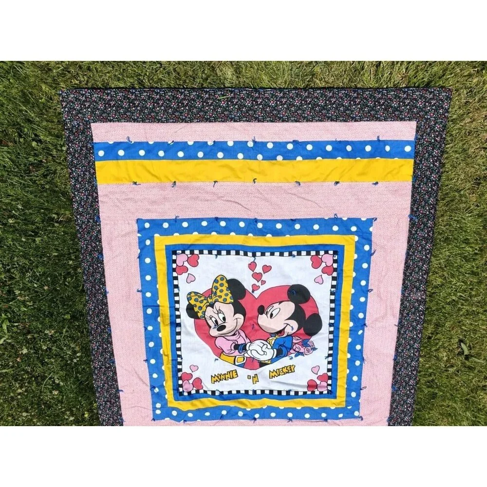 Vintage Mickey Minnie Mouse Quilt Disney Baby Crib Blanket Comforter 48